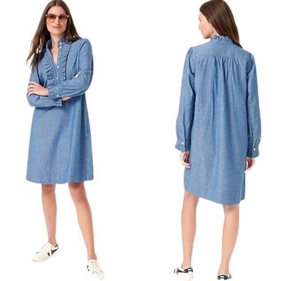 J.Crew like new ruffle Chambray dress 💯 cotton sz XL - Picture 2 of 6